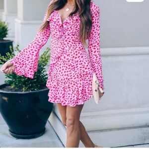 Vici Pink Patterned Bell-Sleeve Dress